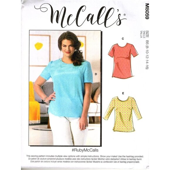 McCall's M8059 Misses 8 to 16 Pullover Tops and Tunics Uncut Sewing Pattern - Picture 1 of 2